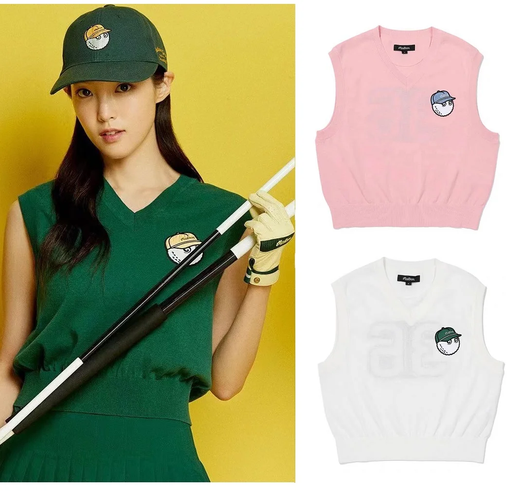 

2023 Summer New Women's Golf Vest Sleeveless Sweatshirt Knitted Tops Women Girls Golf Wear Skirt