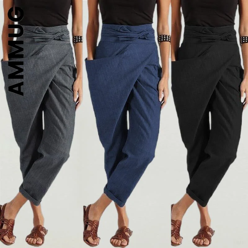 

Ammug Fashion Trousers Pants Women Vintage Black Grey Pant Wide Leg Elastic Sweatpants Slim Chic Women Pants Female Streetwear