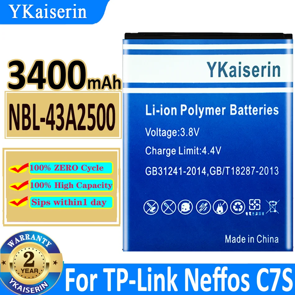Аккумулятор ykaisсеребрин 3400 мАч, топ-бренд, новинка 100%, аккумулятор для TP-Link Neffos C7S TP7051A TP7051C, батареи + трек-код