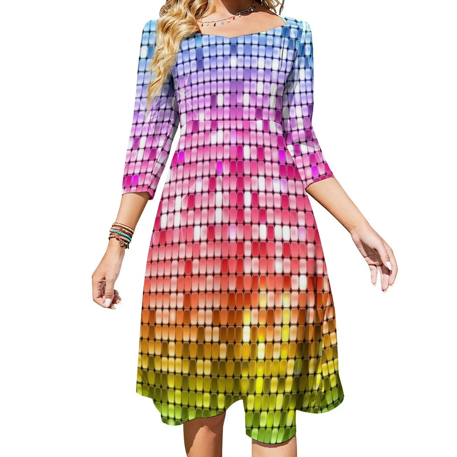 

Повседневное платье с блестками и принтом, красочные радужные эстетические платья, сексуальное современное платье с принтом, Vestido 4XL 5XL 6XL