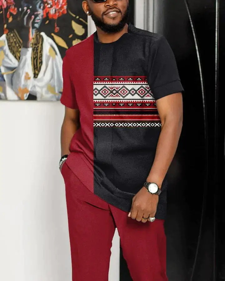 New Hot Selling Summer Men Sports Suit Striped Sweatshirt T-shirt + Trousers 2-piece Set Oversized Trousers Suit Casual Men Suit