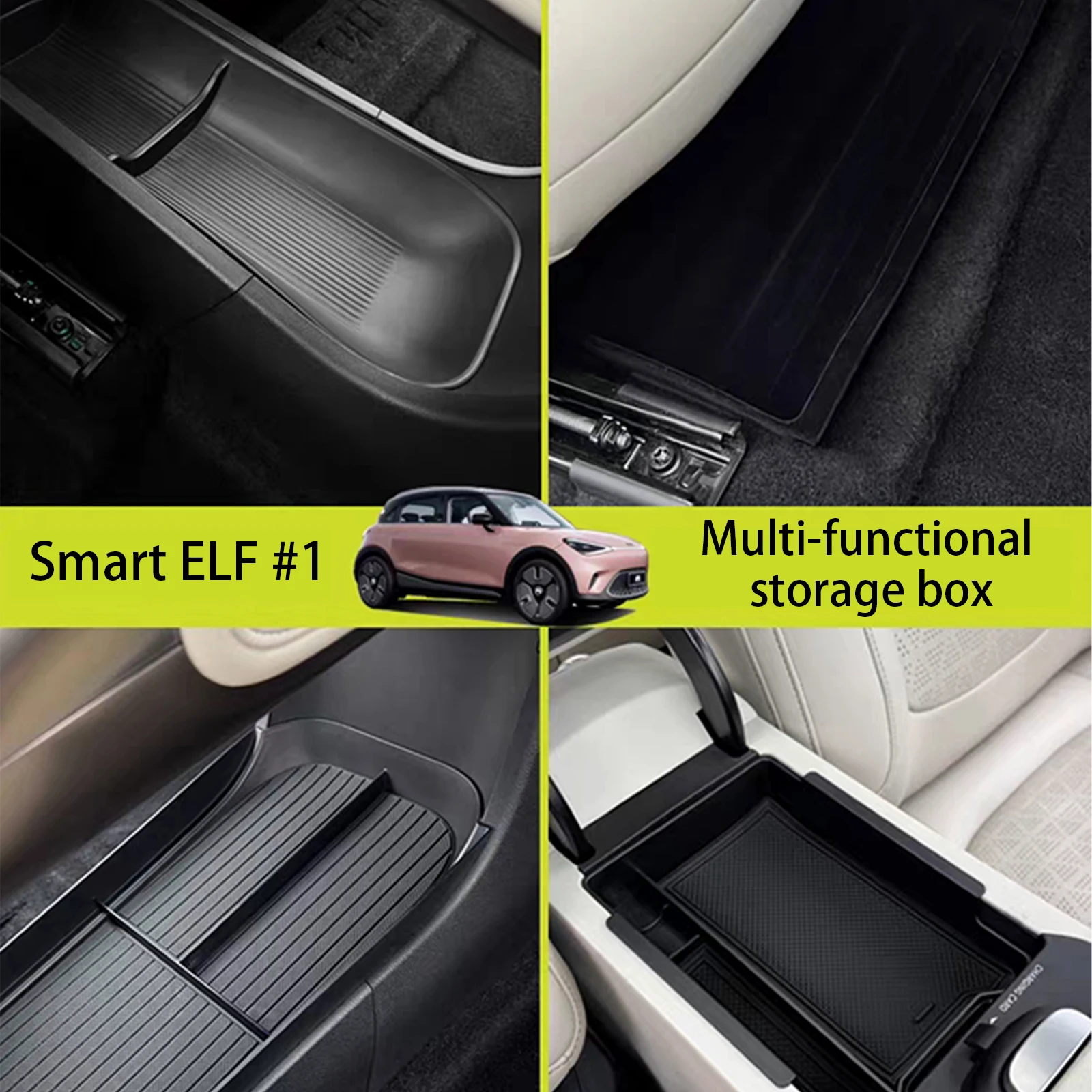 

Car Center Console Organizer Tray Compatible with Smart Elf #1 Armrest Under Seat ABS Multi-functional Car Interior Storage Box