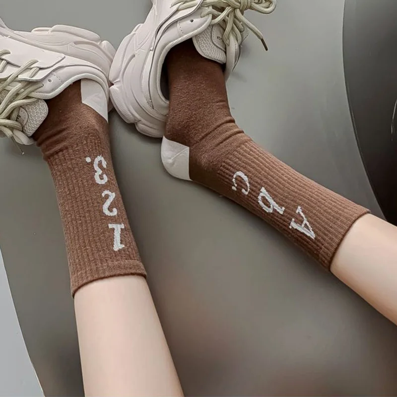5 Pairs Comfortable Soft Pure Cotton Socks Women Letter Print Long Winter Socks Cute Streetwear Korean Style Fashion New Socken