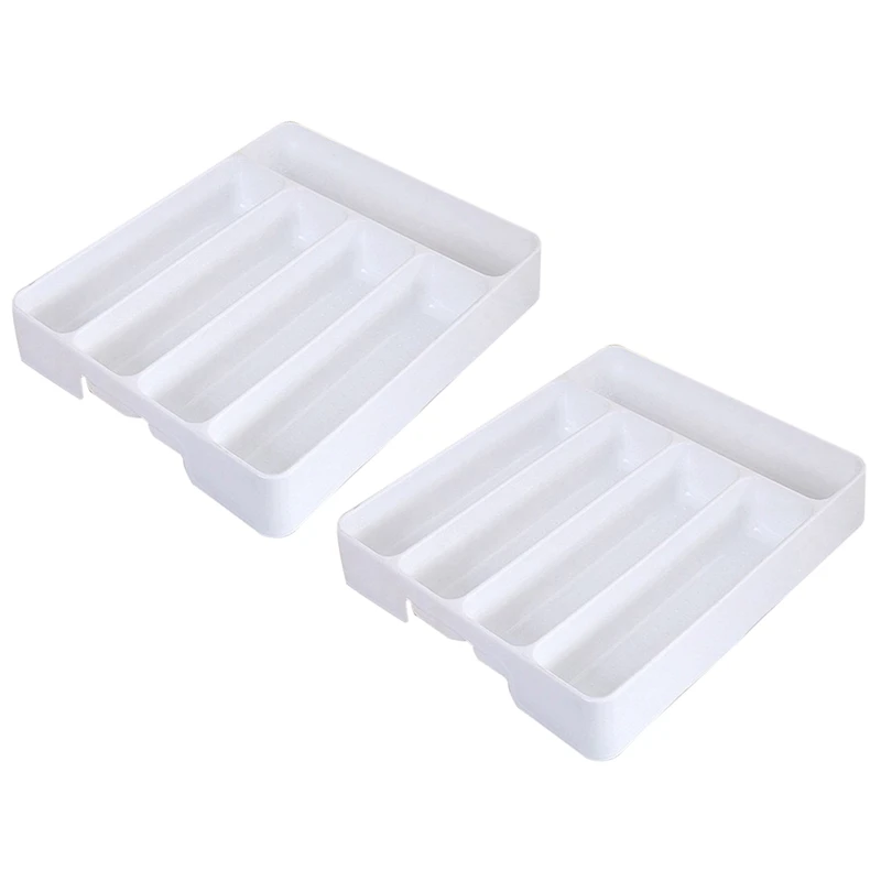 

2X Drawer Organizer Tray Spoon Cutlery Separation Finishing Storage Box Cutlery Kitchen Storage Organization White