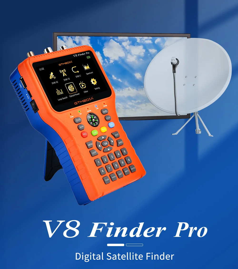 GTMEDIA V8 Finder Pro Satellite Finder DVB-S2X/S2/S/T2/T/C And MPEG-2/4 H.264/H.265 (10 bit) Compliant Handheld Combo Meter