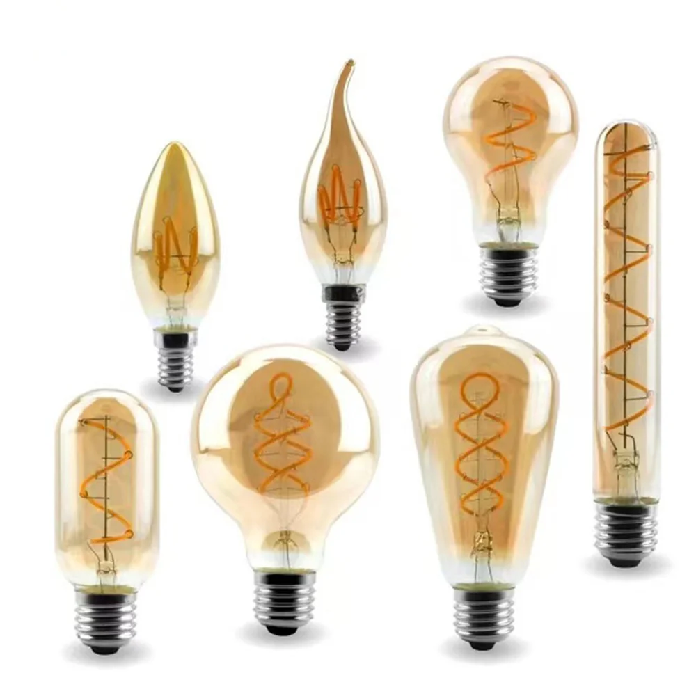

E14 E27 Retro LED Spiral Filament Light Bulb 4W Warm Yellow 220V C35 A60 T45 ST64 T185 T225 G80 G95 G125 Vintage Edison Lamp