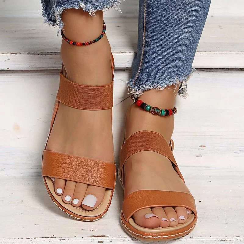 

Women Sandals Slip On PU Woman Summer Shoes New Elastic Comfort Flats Footwear Ladies Casual Fashion 2022 New Footwear