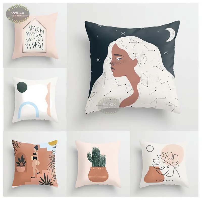 

Modern Abstract Geometry Pillow Case Peach Skin Comfortable Soft Pattern Gifts Art Plant Moon Party Wedding Decor Pillowcase