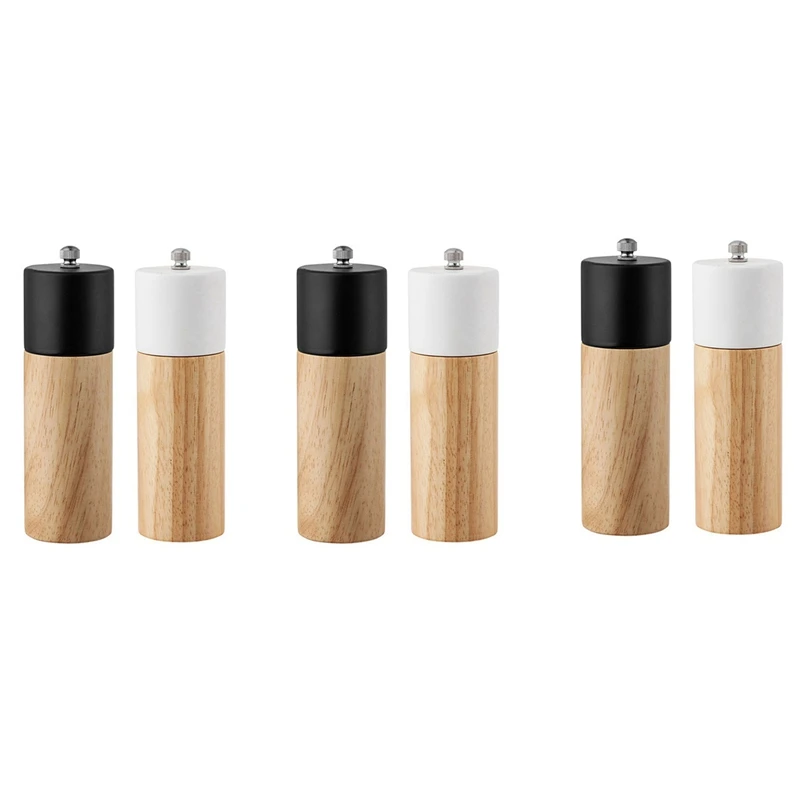 

6Pcs Mini Manual Pepper Grinder Wooden Salt & Pepper Mill Multi-Purpose Cruet Kitchen Tool With Ceramic Grinder