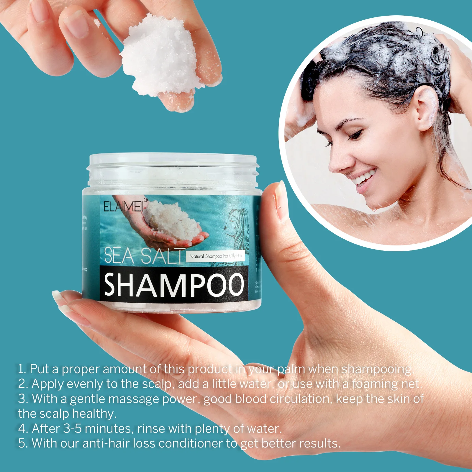 

Natural Sea Salt Shampoo Scalp Psoriasis Itching Shampoo, Scalp Deep Cleansing Moisturizing Anti-dandruff Oil Control Hair Cream