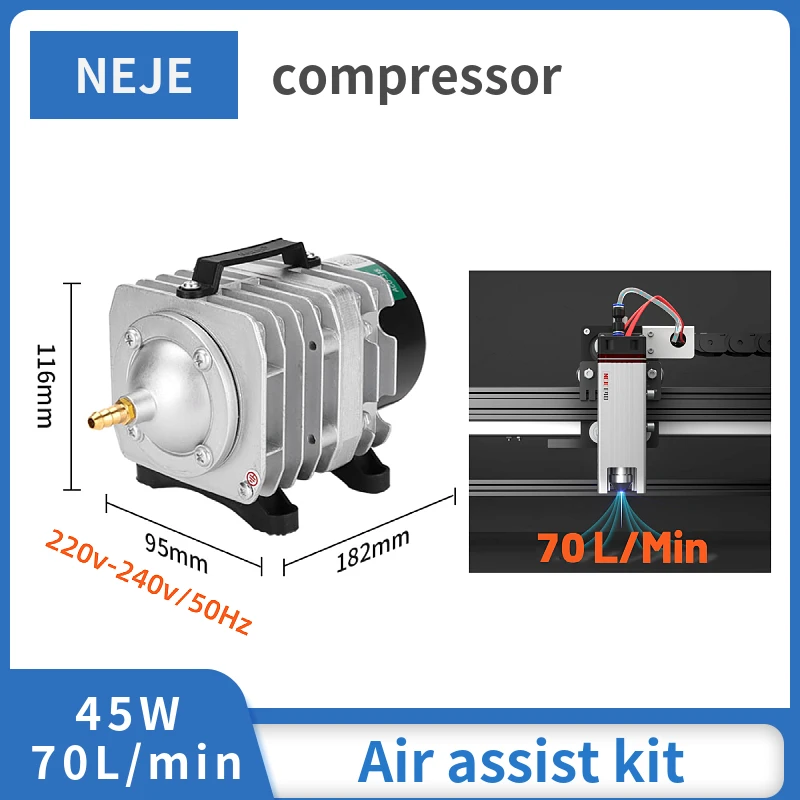 

2022 New NEJE 220V 45W Air Compressor for Aquarium Accessories KF8 AF8 MF11 Manual control air assist kit for neje laser module