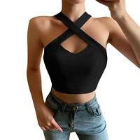 tops for woman knitted sexy crop tops off shoulder halter tanke top women cross camis for womens sleeveless short basic camisole
