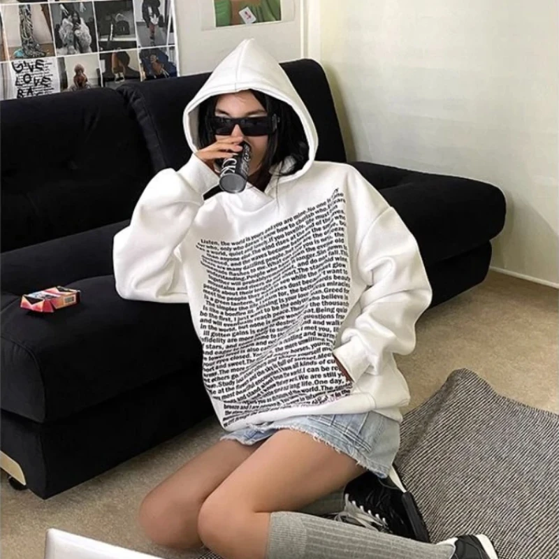 Толстовки с надписью Женский мешковатый Топ хлопковый свободный текст тренд 2025