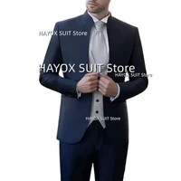 3 piece men suit slim fit for wedding stand collar jacket vest pants set business formal party groomsmen tuxedo