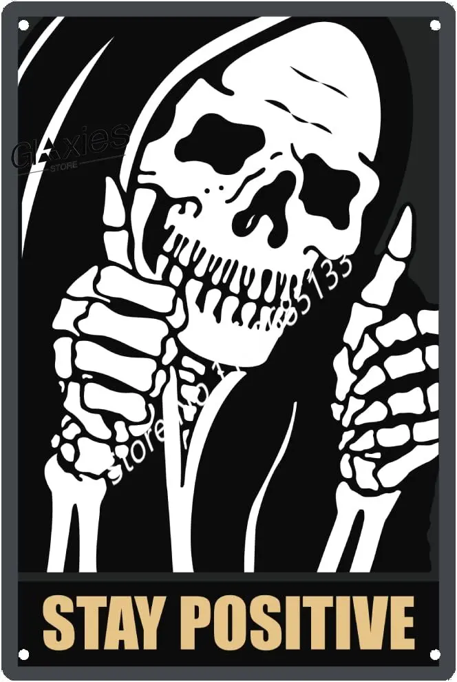 

Skull Tin Sign Gothic Room Decor Vintage Aesthetic Stay Positive Metal Signs Edgy Decoration For Home Kitchen Bedroom 8x12 Inch