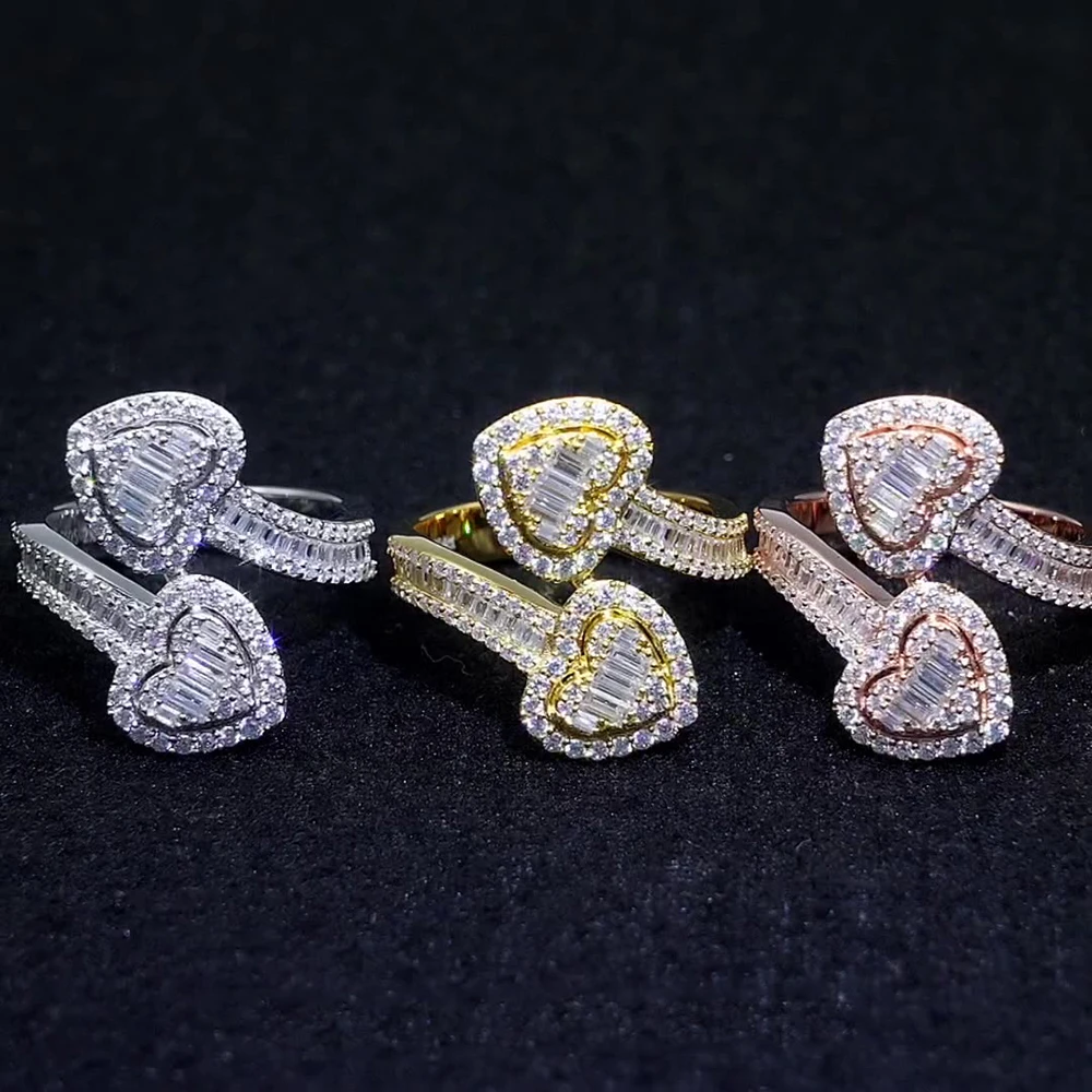 Free Size Moissanite Heart Rings For Women Silver Wedding Ring Finger Jewelry Men Pass Tester Free Shipping