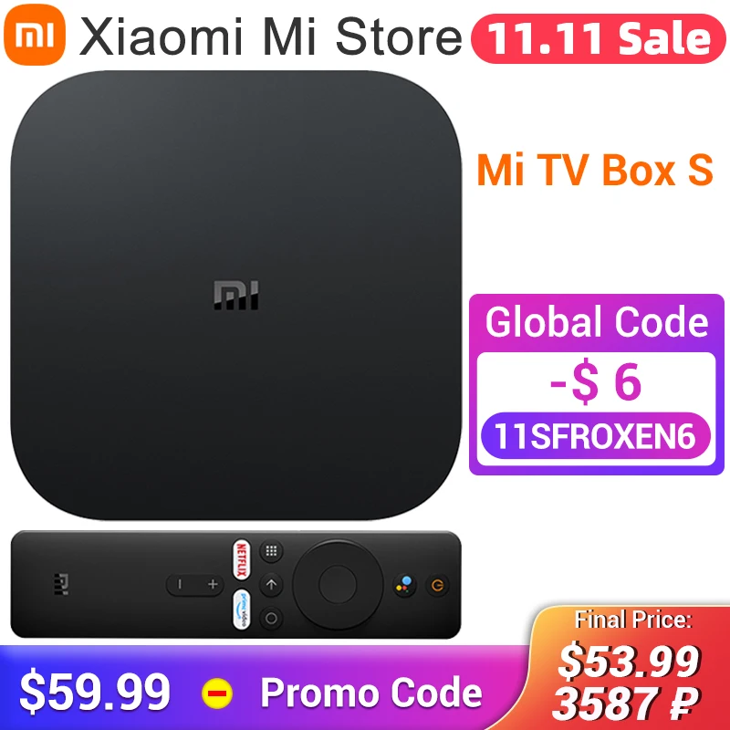 

Новая стандартная ТВ-приставка Xiaomi Mi TV Box S 4K Ultra HD стандартная четырехъядерная Android 9,0 WIFI Google Assistant умный медиаплеер