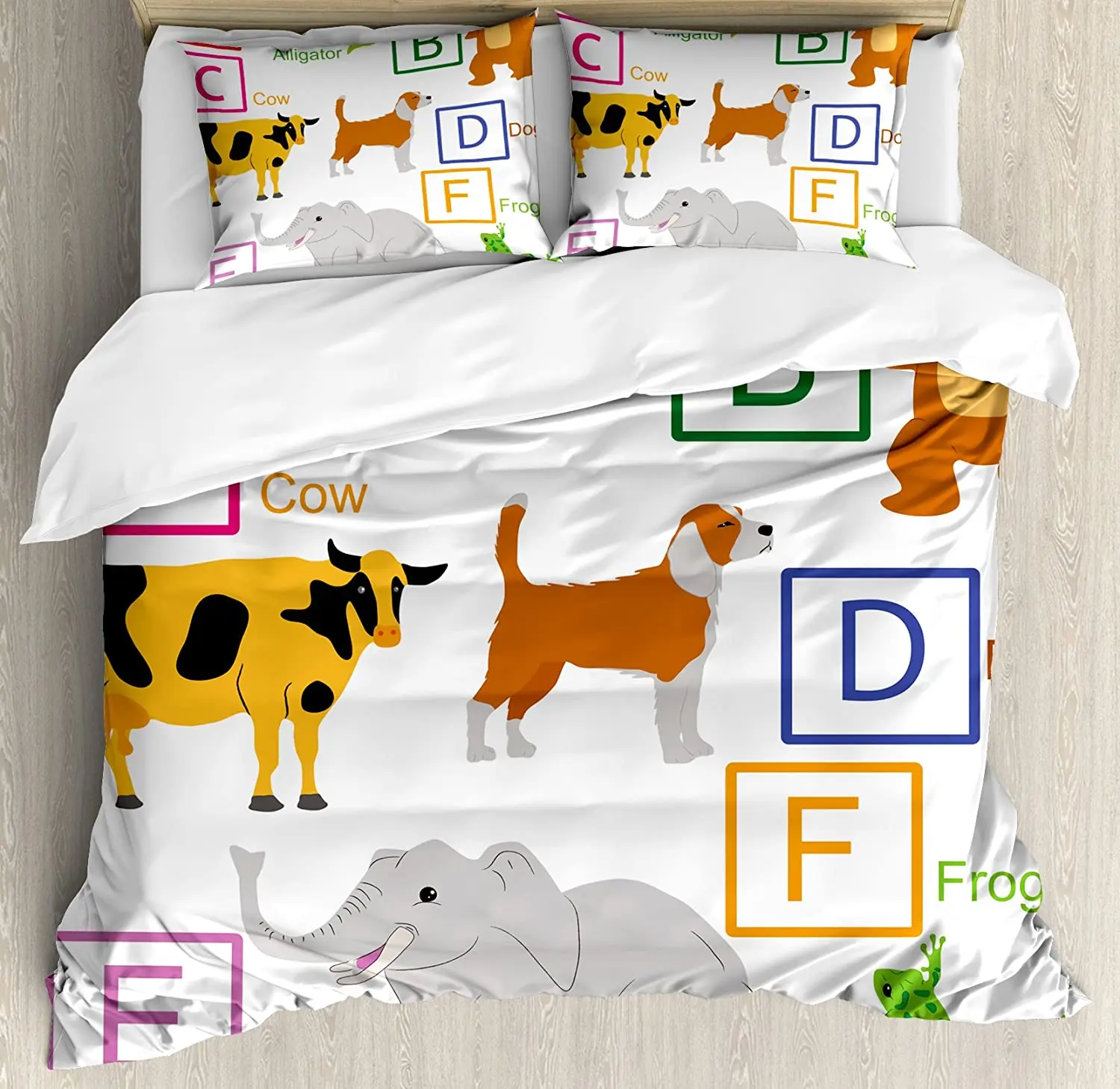 

Educational 3pcs Bedding Set Alphabet Letters with Cute Zoo Anim Duvet Cover Set Bed Set Quilt Cover Pillow Case Comforter Cover