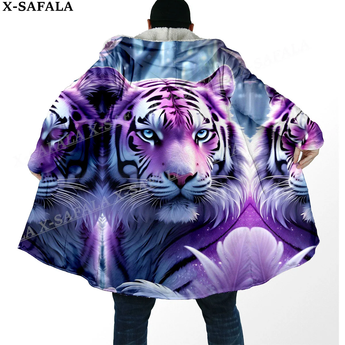 Мифология Тигр Король Дух Толстый теплый плащ с капюшоном Мужское пальто Пальто
