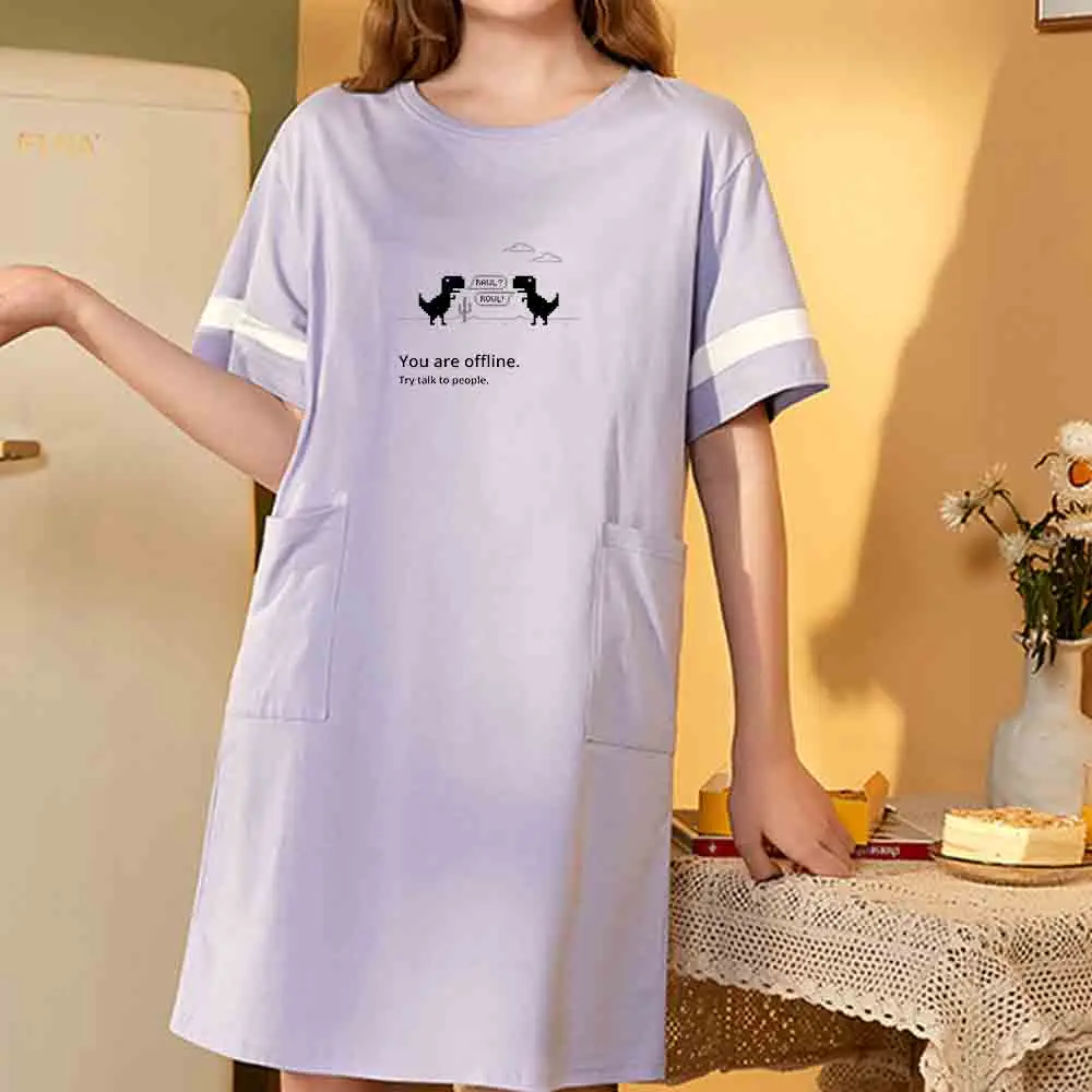

Purple Sleepdress Spring Summer Pyjamas Women Short Sleeved Long Sleepwear Teen Girls Nightdress Loungewear Sleep Set Pajamas Pj
