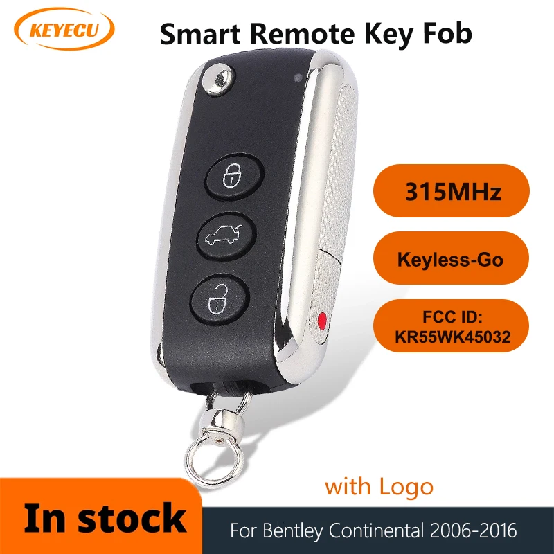 

KEYECU 3+1 / 4 Buttons 315MHz Smart Keyless Go Remote Key Fob for Bentley Continental GT GTC 2006-2016 FCC ID: KR55WK45032