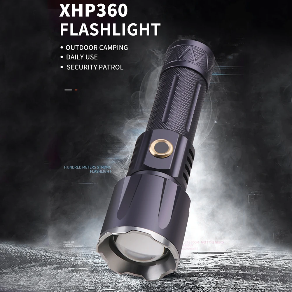 

Waterproof Camping Flashlight 2500lm 5 Modes XHP360 LED Flashlight Lamp Aluminum Alloy Torch Light Lamp USB Charging for Outdoor