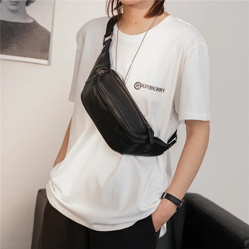 

Fashion Men’s Chest Bag PU Leather Crossbody Bags 2023 New Male Chest Packs Small Sports Bags Soft Leather Wait Bag for Men
