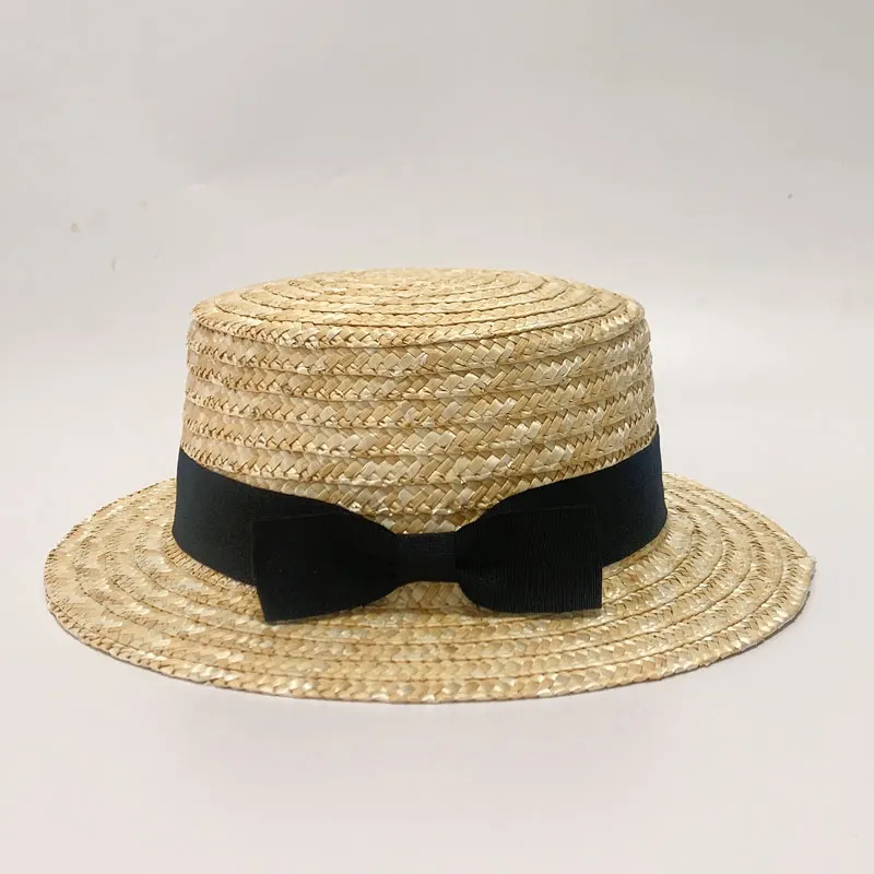

2022 Summer Panama Boater Beach Hat Wide Side Female Casual Hat Lady Classic Flat Bowknot Straw Sun Hat Women Fedora Flower Hat