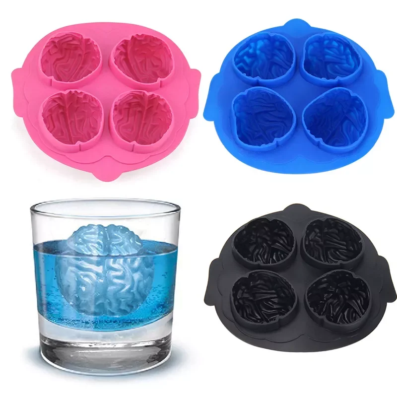 

NEW2023 1Pcs Creative Brain Modeling Ice Tray Cutter Four-hole Cookies Chocolate Soap Baking Silicone Mold Kitchen Gadget Ice Cr