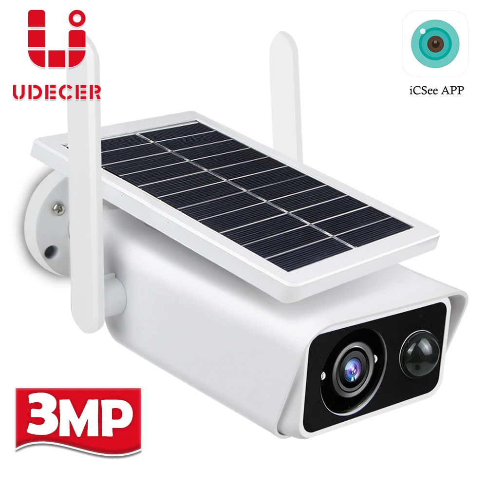 

3MP HD WiFi IP Camera Wireless Solar Panel Powered Outdoor Security Camera Rechargeable Battery PIR Motion Surveillance iCsee