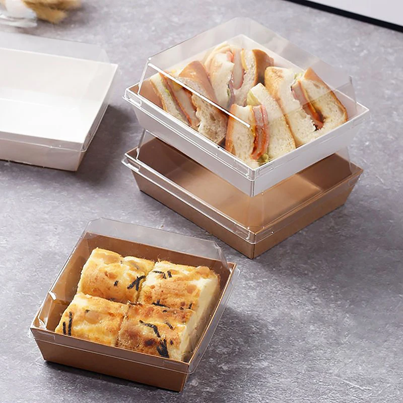 

10pcs Cake Dessert Donut Box Kraft Paper Cookie Bakery Food Sandwich Packing Box For Sandwich Slice Cake Strawberries