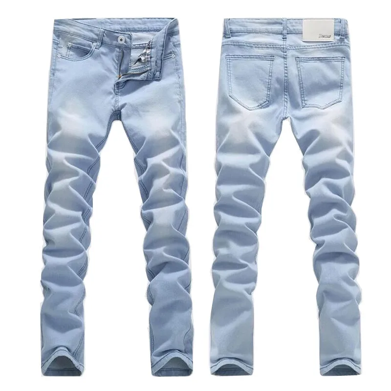 

Джинсы мужские облегающие, хлопковые Стрейчевые ковбойские брюки, светло-голубые джинсы Slim Fit, весна-лето