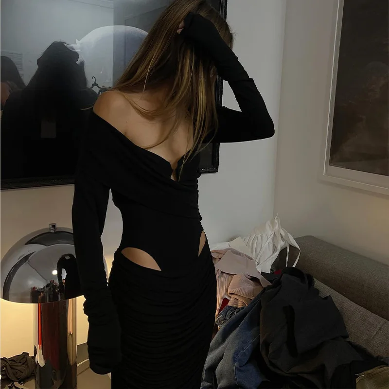 Модное однотонное Плиссированное боди в простом стиле облегающее с длинным