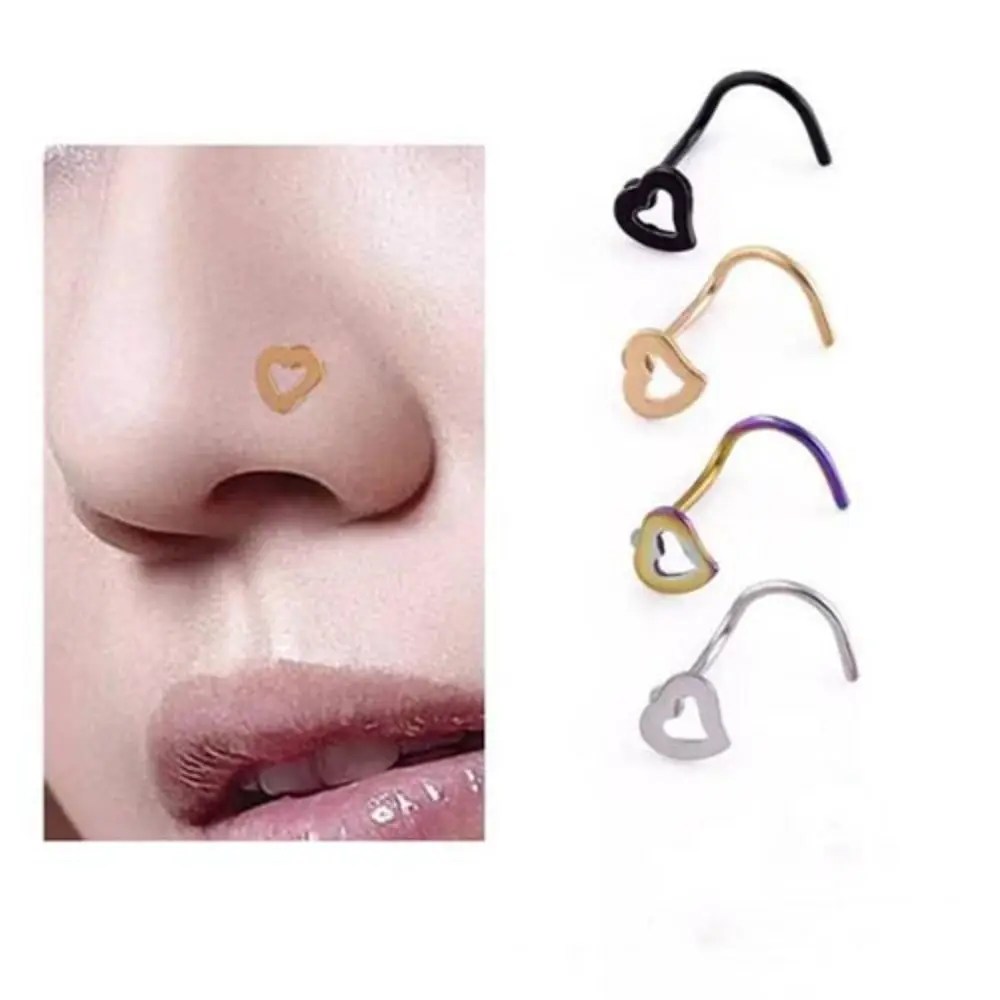 Surgical Steel Nose Stud High Quality Heart Shape Hollow Out Piercing Bar Piercing Pin Men and Women