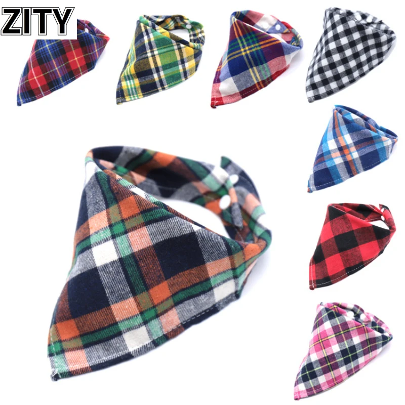 

Triangle Adjustable Lattice Scarf For Pets Dogs Scottish style Winter thickened cotton triangle towel new buckle dog accessories