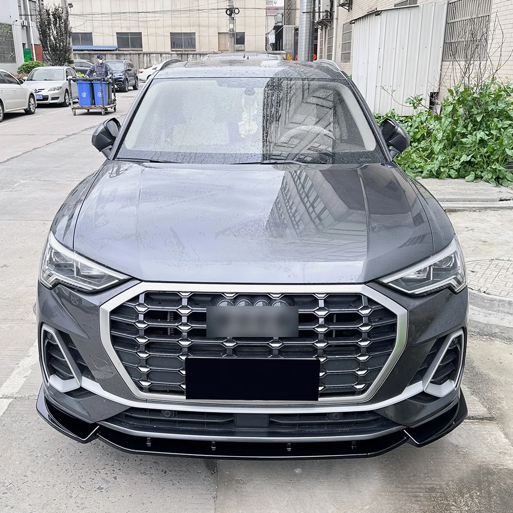 Фото Накладка-сплиттер на передний бампер для Audi Q3 F3 S-Line 2019+ из углеродного волокна, цвет черный глянец, с диффузором, комплект для тюнинга, внешние аксессуары №3