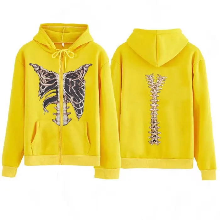 Толстовка женская оверсайз на молнии с принтом скелета в готическом стиле |