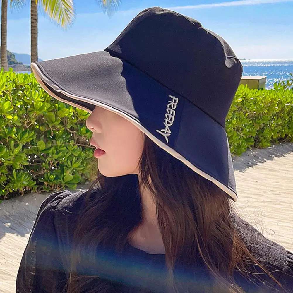 

Sun Hat Casual Double Sided Flat Top Breathable Foldable UV Protection with Wide Brim Three Bars Women Fisherman Cap Beach Hat