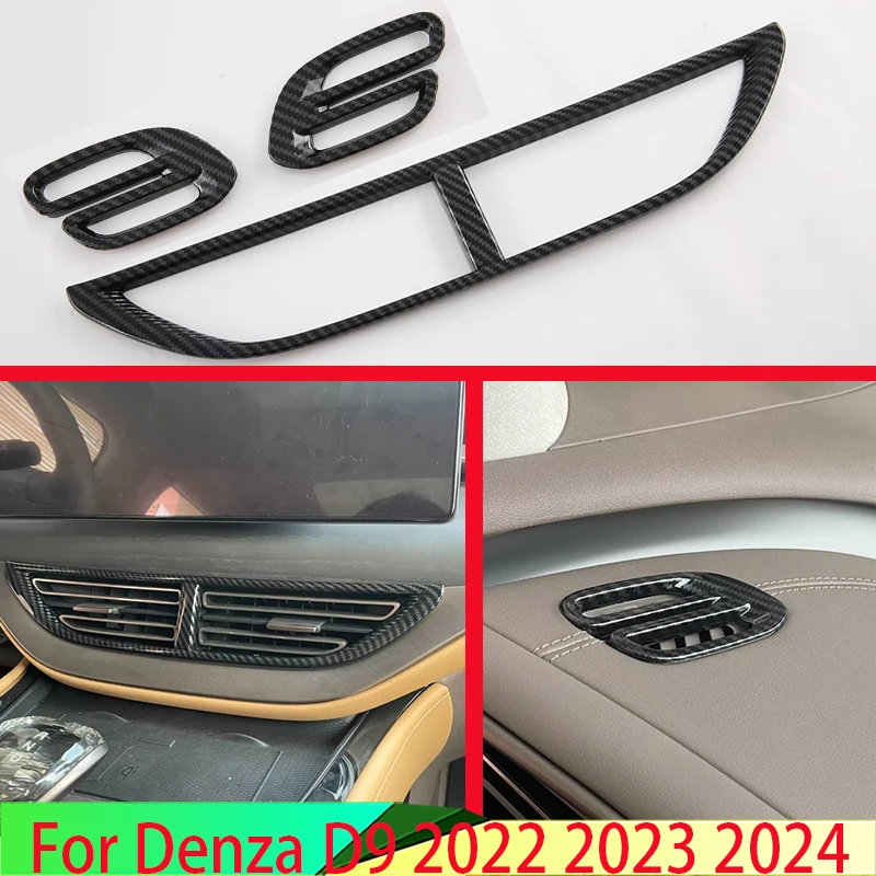 

For Denza D9 DMI EV 2022 2023 2024 Car Accessories Carbon Fiber Style Air Vent Outlet Cover Dashboard Trim Bezel Frame Molding