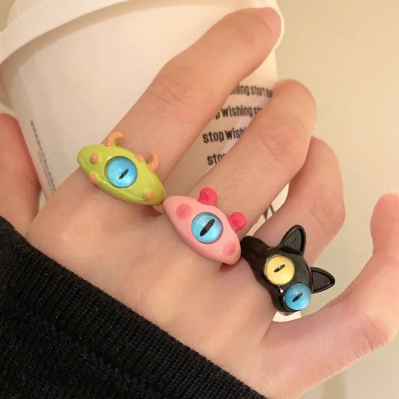 

2023 Funny Monster Ring for Women Cartoon Big Eye Black Cat Rings Wedding Couple Y2K Jewelry Fashion Sweet Accessories