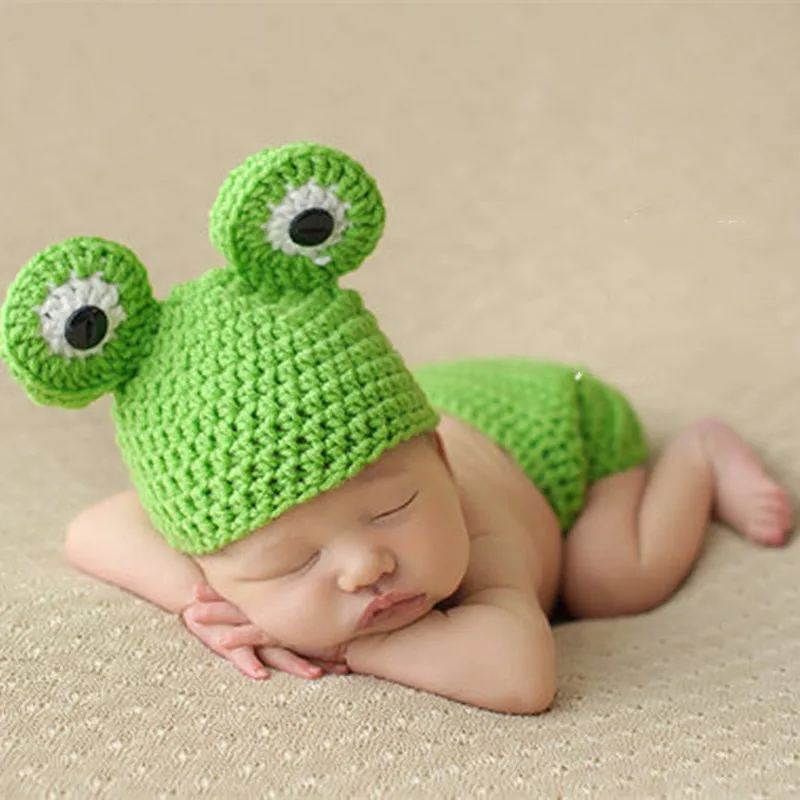 1/2Pcs Baby Hand-Knitted Cute Frog Clothing Set Newborn Crochet Knit Hat Girl Boy Cap Photography Props Costume |