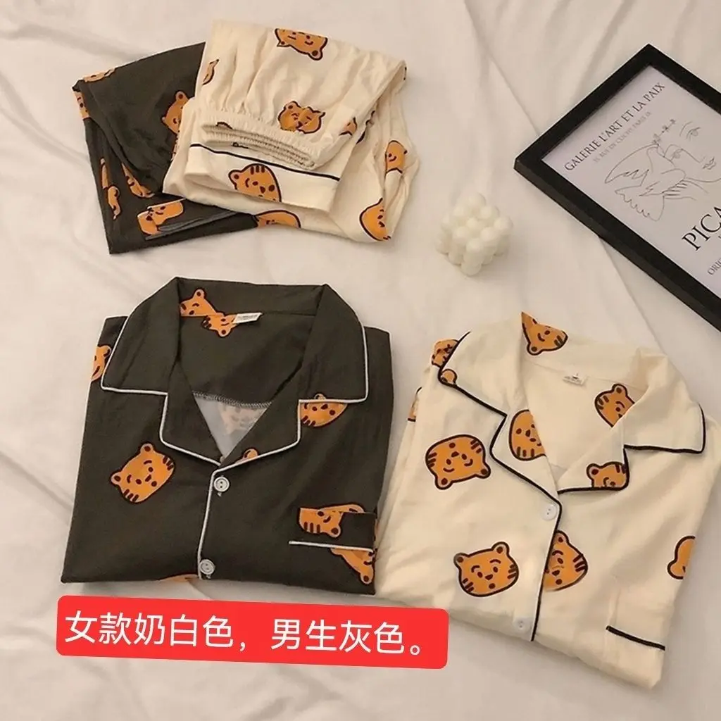 1 Couple pajamas Spring and Autumn Cartoon New Cute Long Sleeve Loose Size Boys and Girls' Homewear