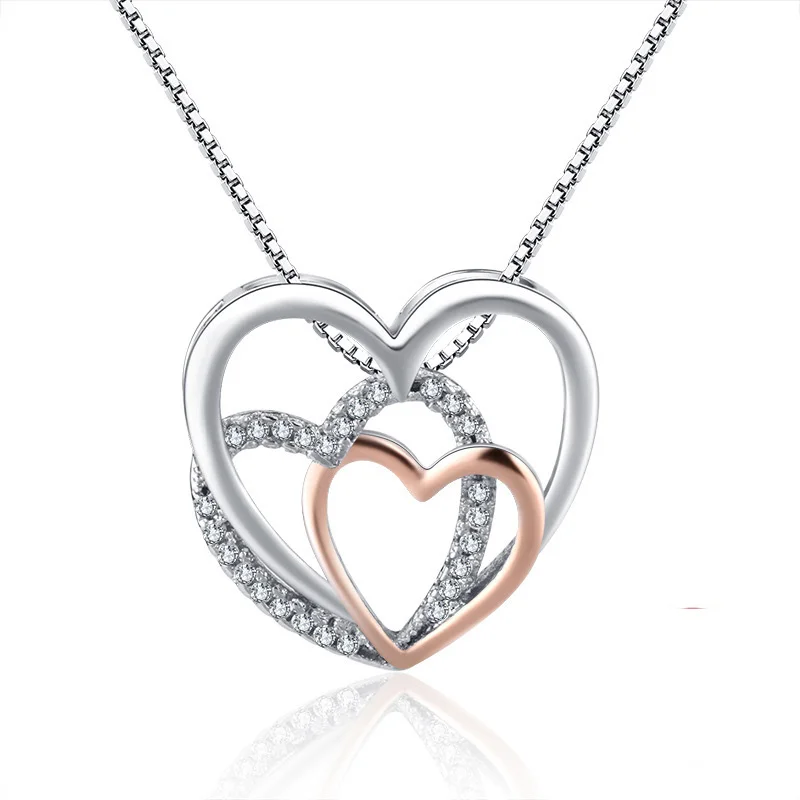 

Beautiful 925 sterling silver three Hearts Necklaces & Pendants For Women Fashion Lady Cubic Zirconia Party Jewelry Accessories