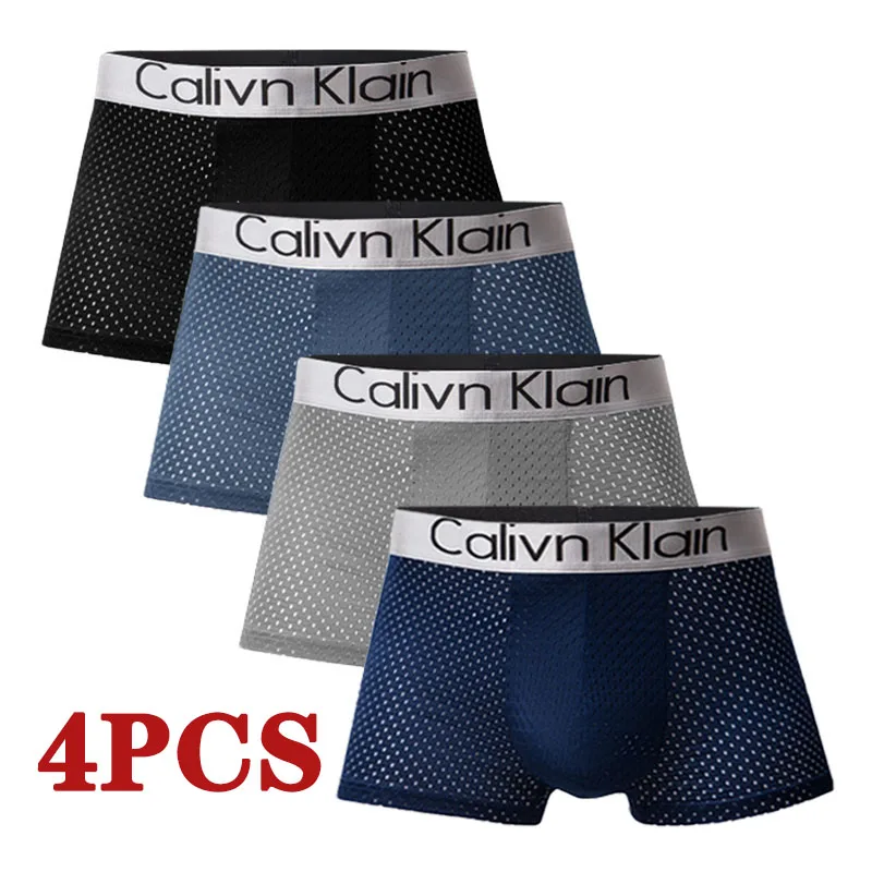 4PCS/Lot Mesh Hole Mens Underwear Boxers for Men Boxershorts Man Pantis Homme Sexy Underpants Panties Breathable Comfortable