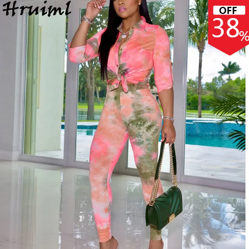 

2 Piece Set Women Tie Dye Print Long Sleeve Crop Top and Pencil Pants Sets Casual Tracksuits Leggings Outfits High Street 2022