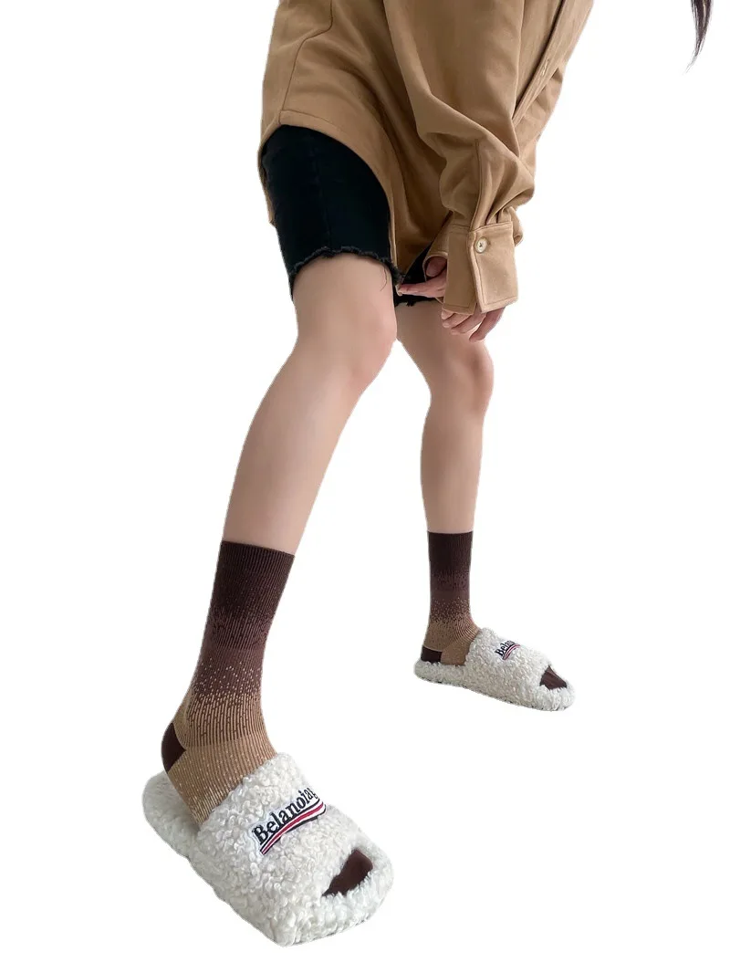 2pairs Trendy Double Needle Tie-Dye Gradient Color Personality Cotton Mid-Calf Socks