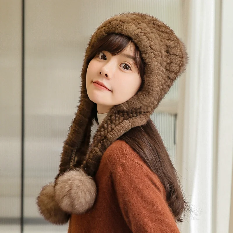 

Winter Women's Fur Hat Mink Fur Warm Plush Hat Luxury Women's Cold Protection Ear Protection Fur Straw Hat