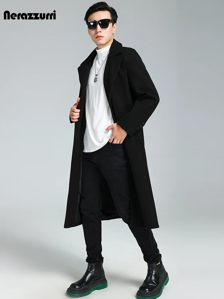 Пальто Nerazzurri мужское длинное роскошное элегантное мягкое теплое шерстяное