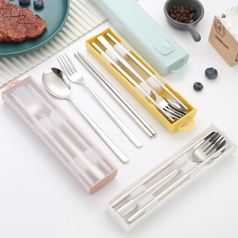 

3 шт., дорожный набор столовых приборов из нержавеющей стали