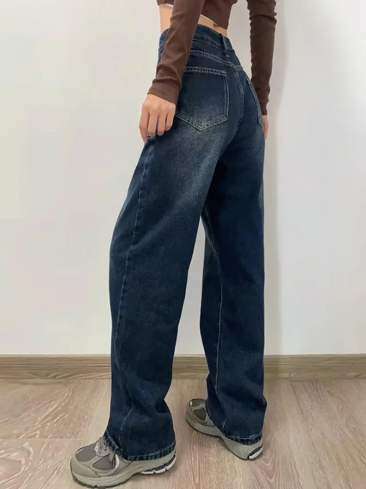 

High Waist Jeans Women Autumn New Big Pocket Fashion Classic Baggy Wide Leg Denim Pants Casual Simple Straight Pants Lady 2022
